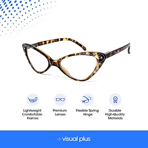 Visual Plus 2 חבילה רטרו רטרו משקפי קריאה של חתול | משקפי Cateye לנשים | קוראי עיניים לחתולים עם